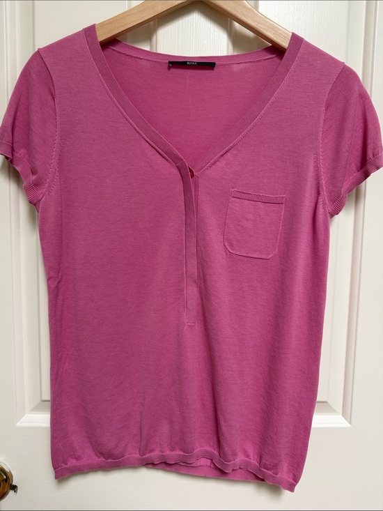 Boss Sweaters - BOSS sz L (fits small, like a M) pink knit 100% cotton sweater sm.chest pocket